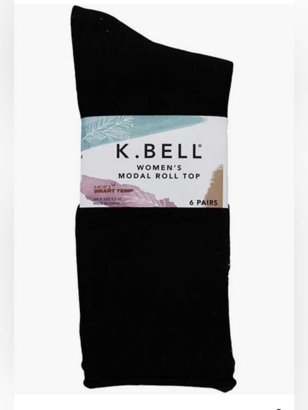 (Ew)K. Bell Women's Modal Roll Top Socks, 6 Pairs,  Fits Shoe Sizes 5.5-10